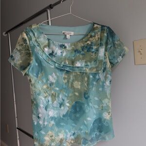 Green Asymmetrical Short‎ Sleeve Sailor Collar Blouse